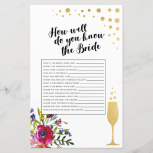 Papier Fête des mariées Jeu Connaissez-Vous La Mariée Cha