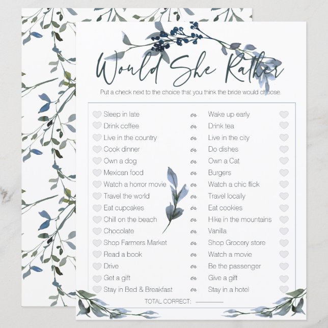 Papier Fête des mariées Jeu Elle Préférerait Sage Silver (Devant / Derrière)