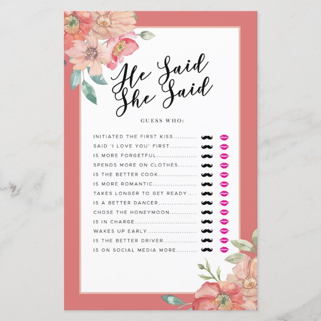 Papier Fête des mariées Jeux Il A Dit Qu'Elle A Dit Game  (Devant)