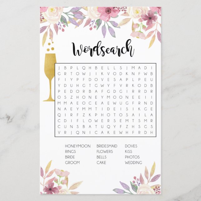 Papier Fête des mariées Jeux Word Recherche Jeu Champagne (Devant)