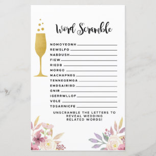 Papier Fête des mariées Jeux Word Scramble Game Champagne