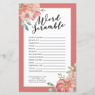 Papier Fête des mariées Jeux Word Scramble Jeu Fleur rose