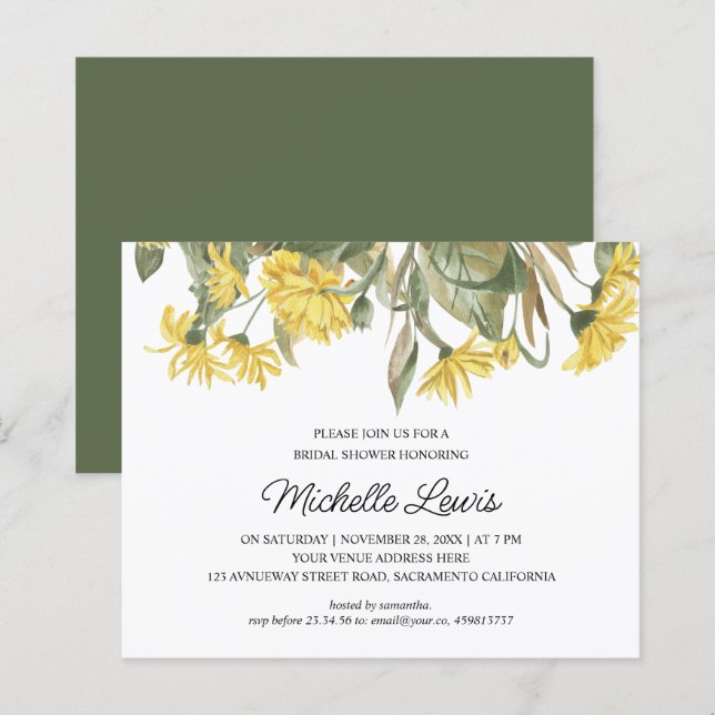 Papier Fête des mariées Mariage romantique à fleurs vert  (Devant / Derrière)