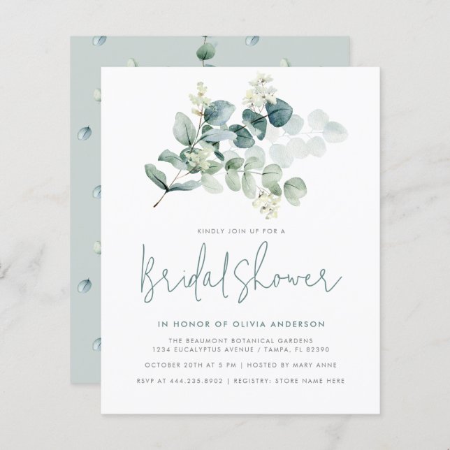 Papier Fête des mariées moderne chic Eucalyptus verdure (Devant / Derrière)