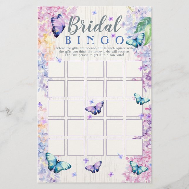 Papier Fête des mariées papillon Jeu de Bingo (Devant)