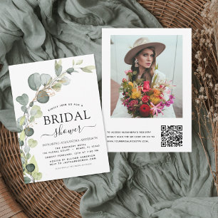 Papier Fête des mariées QR Code Photo Eucalyptus Invitati