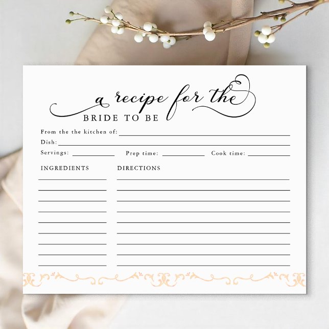 Papier Fête des mariées Recette Card - Une recette pour l (Bridal Shower Recipe Card Keepsake)