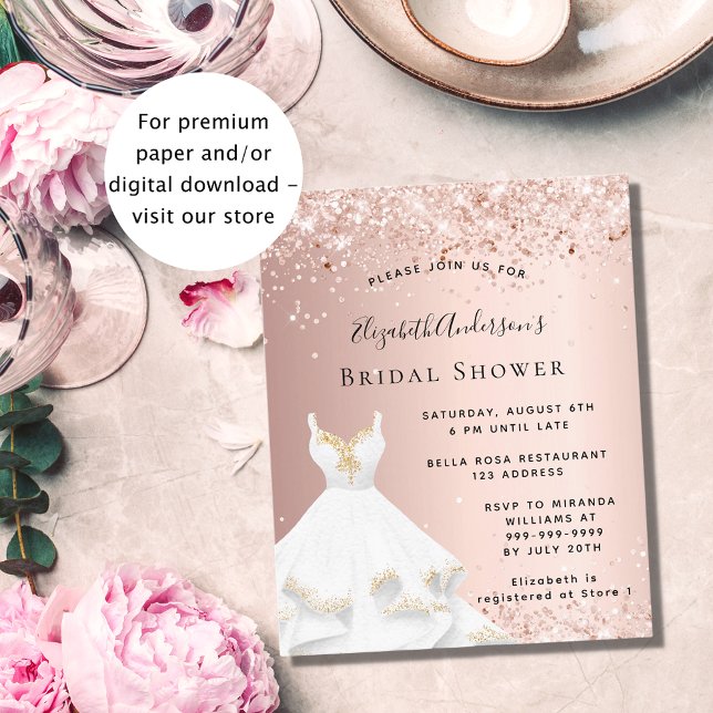 Papier Fête des mariées rose or blanc robe invitation (Créateur téléchargé)