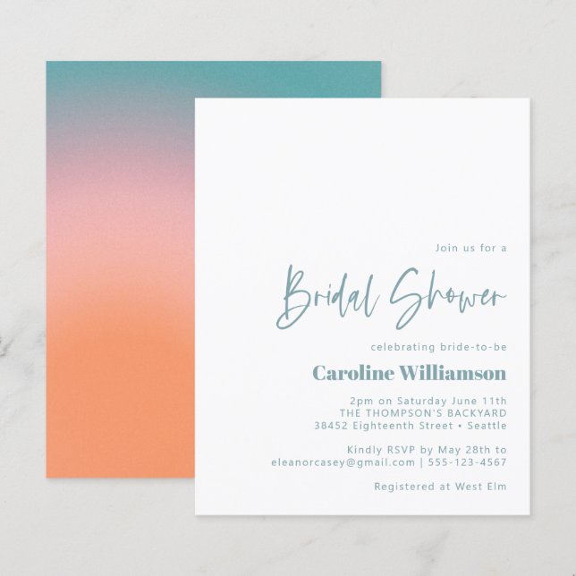 Papier Fête des mariées rose Turquoise Dégradé Super Budg (Devant / Derrière)