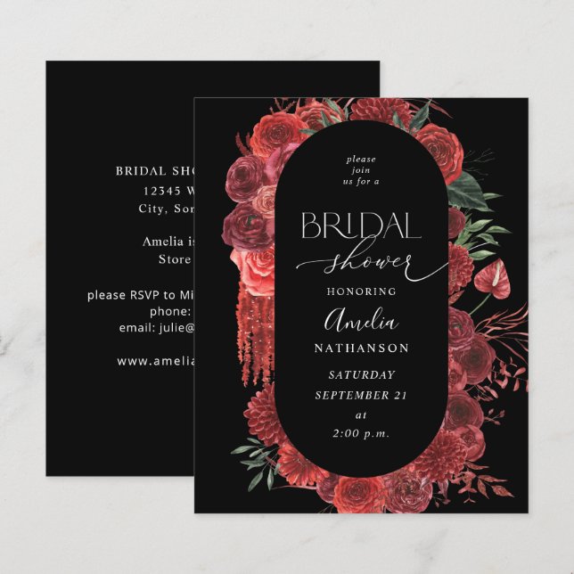 Papier Fête des mariées rouge floral noir budget (Devant / Derrière)