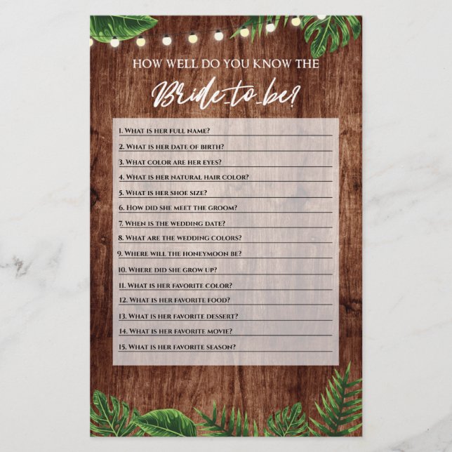 Papier Fête des mariées tropicale Comment Bien Connaître  (Devant)