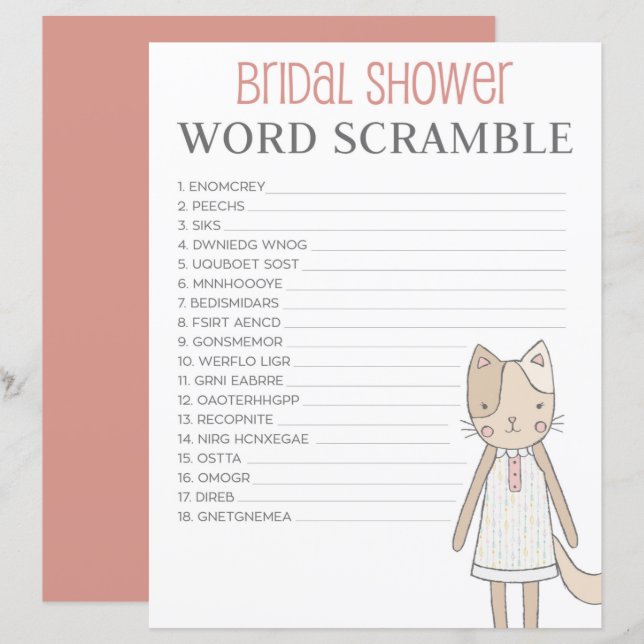 Papier Fête des mariées Word Scramble Jeu Obtenir Meowig (Devant / Derrière)