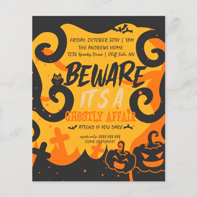 Papier Fête d'Halloween, drôle, effrayant invitation citr (Devant)