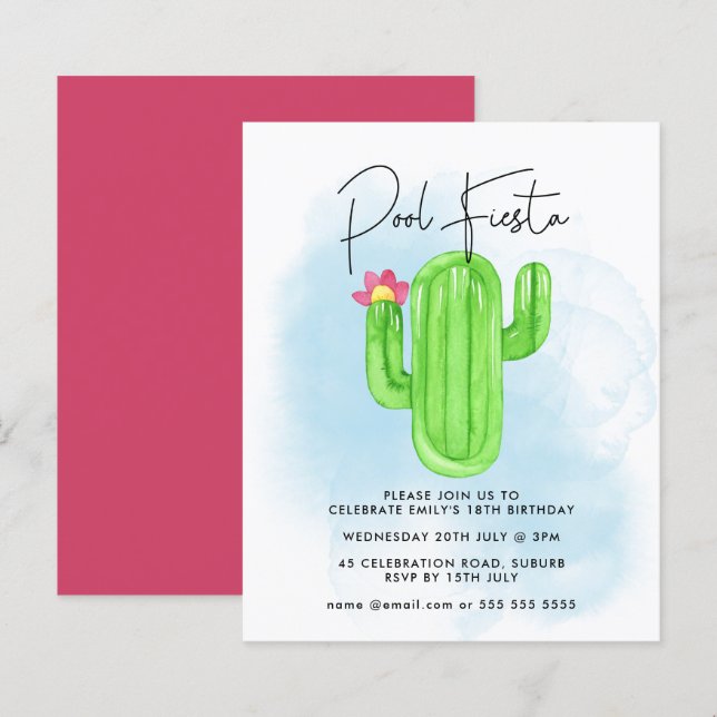 Papier Fête mexicaine Fiesta Cactus Pool Party N'importe  (Devant / Derrière)