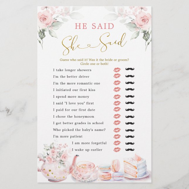 Papier Fête Rose Florale Du Thé Nuptial Il A Dit Qu'Elle  (Devant)