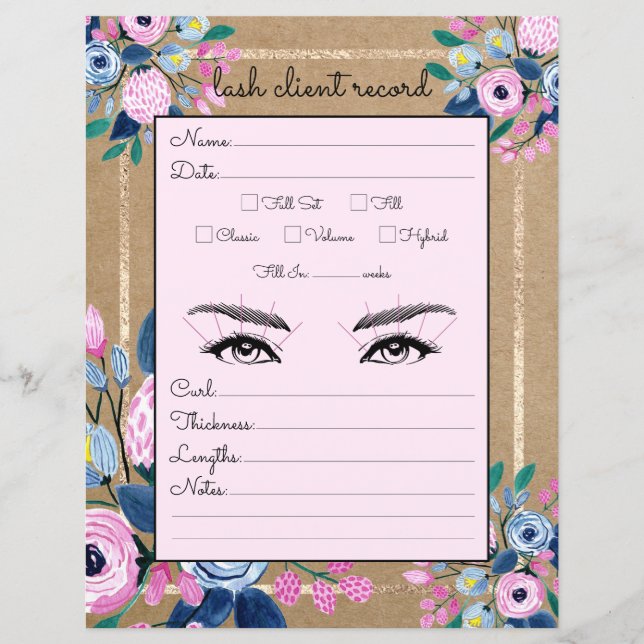 Papier Fiche client Pink Floral Gold Kraft (Devant)