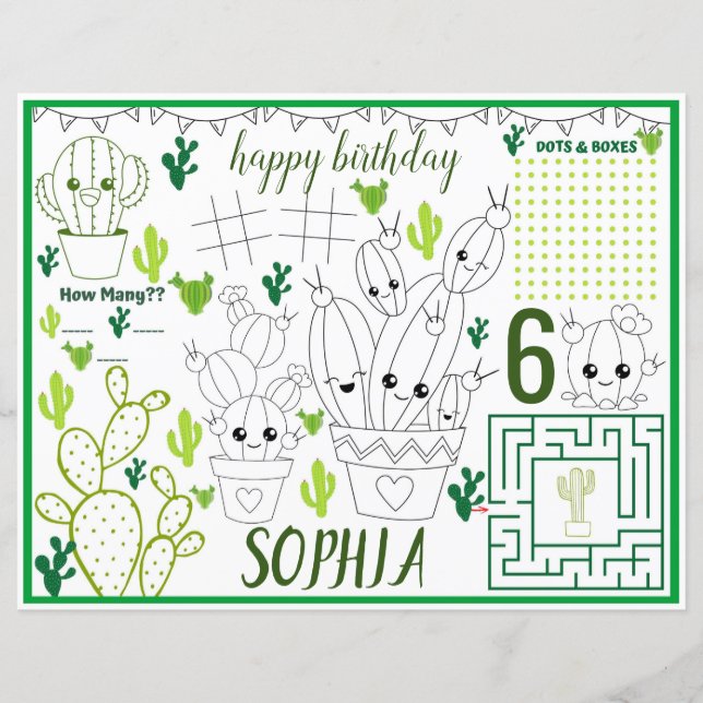 Papier Fiche d'activité Cactus, sets de table Cactus (Devant)