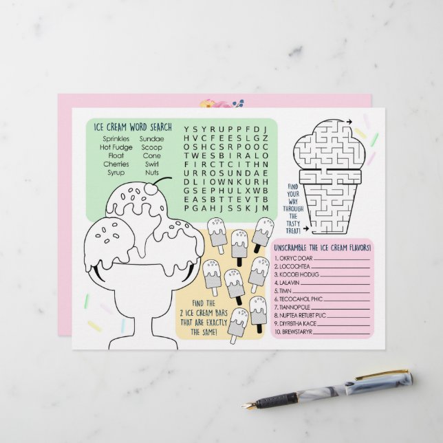 Papier Fiche d'activité de la crème glacée Sets de table  (Devant/Arrière en situation)