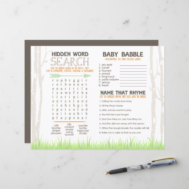 Papier Fiche d'activité du Set de table du Baby shower Fo (Devant/Arrière en situation)