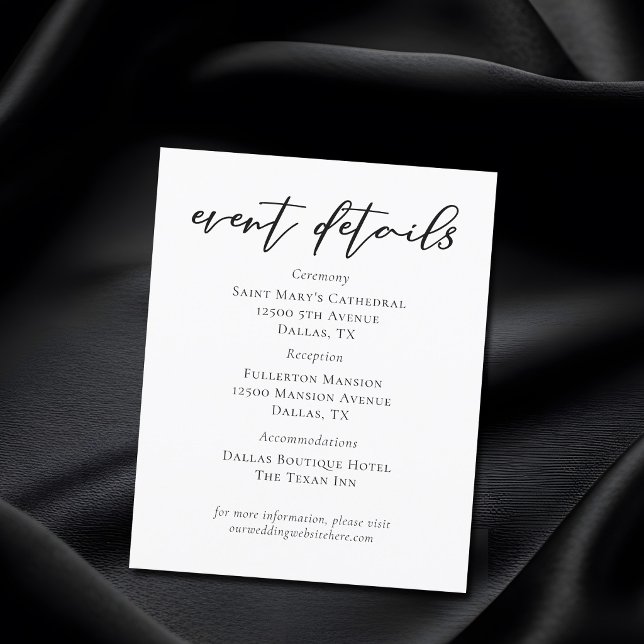Papier Fiche de détails de mariage simple script noir (Créateur téléchargé)