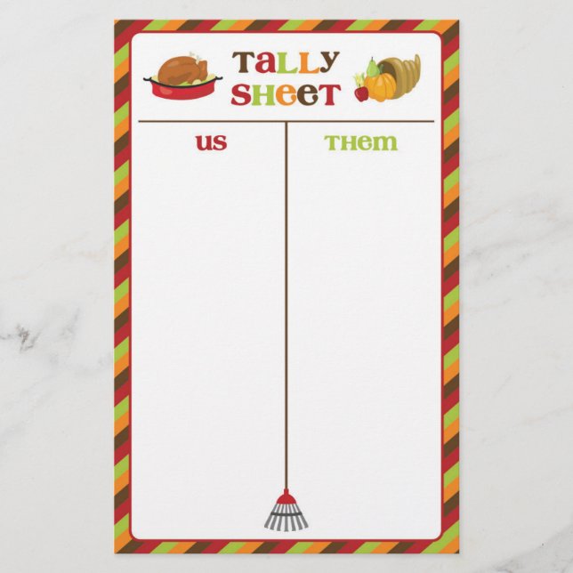 Papier Fiche de la partie de Thanksgiving Bunco (Devant)