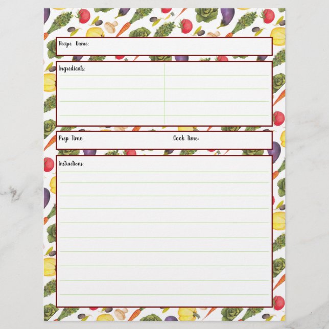 Papier Fiche de recette de légumes (Devant)