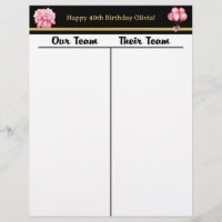 Fiche de score d'anniversaire noir noir or rose