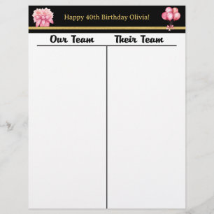 Papier Fiche de score d'anniversaire noir noir or rose