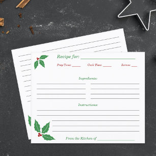 Papier Fiche Recette Houx de Noël