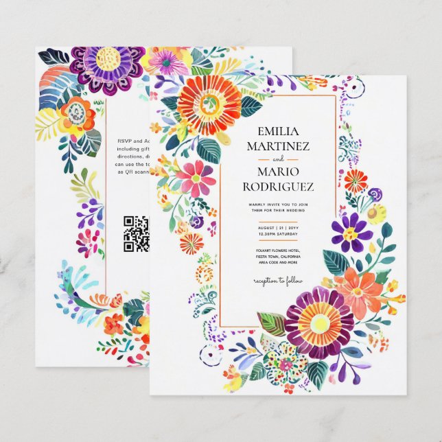 Papier FIESTA MARIAGE - Fleurs Folkart Moderne (Devant / Derrière)