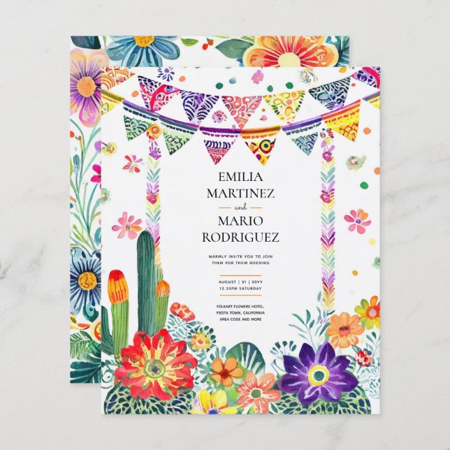 Papier FIESTA MARIAGE - Fleurs Folkart Moderne (Devant / Derrière)