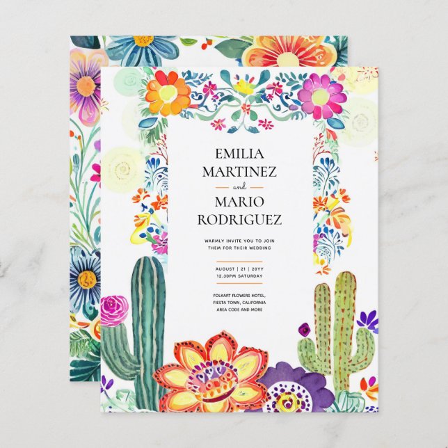 Papier FIESTA MARIAGE - Fleurs Folkart Moderne (Devant / Derrière)