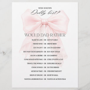 Papier Fille au Nœud Rose Jeux de Baby Shower Modernes