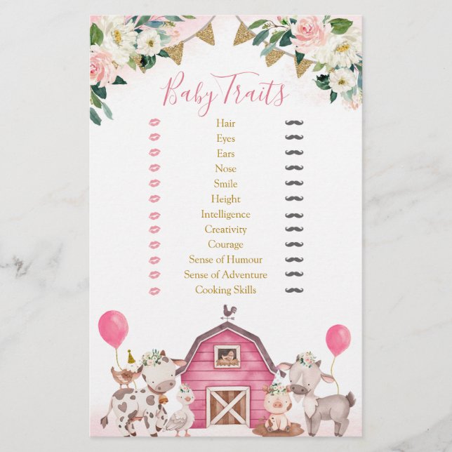 Papier Fille Baby shower rose de ferme Traits bébé (Devant)