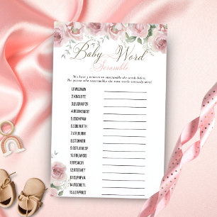 Papier Fille bébé en fleur Baby shower Word Scramble Jeu