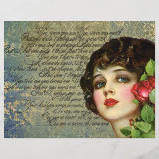 Papier Fille de glamour victorienne avec Rose rouge (Devant)