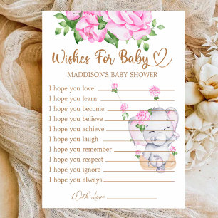 Papier Fille Eléphant Baby shower des souhaits pour la ca