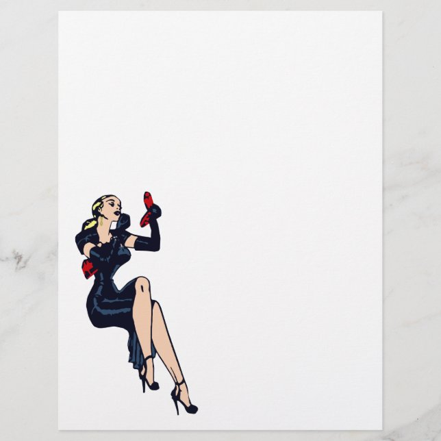 Papier Fille Rétro de Charme Blonde Jolie Épinglée (Devant)