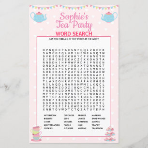 Papier Filles Anniversaire Tea Party Word Search