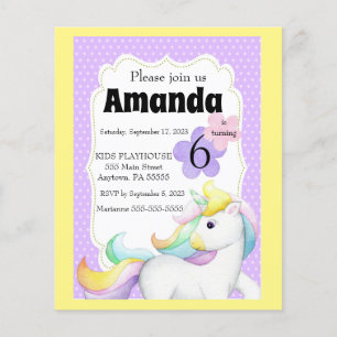 Papier Filles Unicorn Invitation Anniversaire