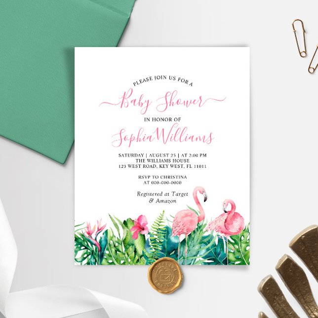 Papier Flamants roses budgétaires Invitation Baby shower  (Créateur téléchargé)