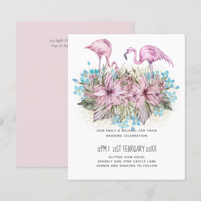 Papier Flamants roses rouillants Mariage de plage tropica (Devant / Derrière)
