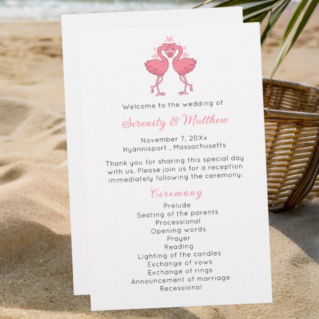 Papier Flamingo Wedding Program Tropical Hawaiian Beach (Créateur téléchargé)