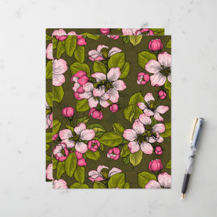 Papier Fleur de pomme sur vert foncé