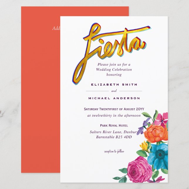Papier Fleur Folkart Fiesta Faire-part de mariage Boda (Devant / Derrière)