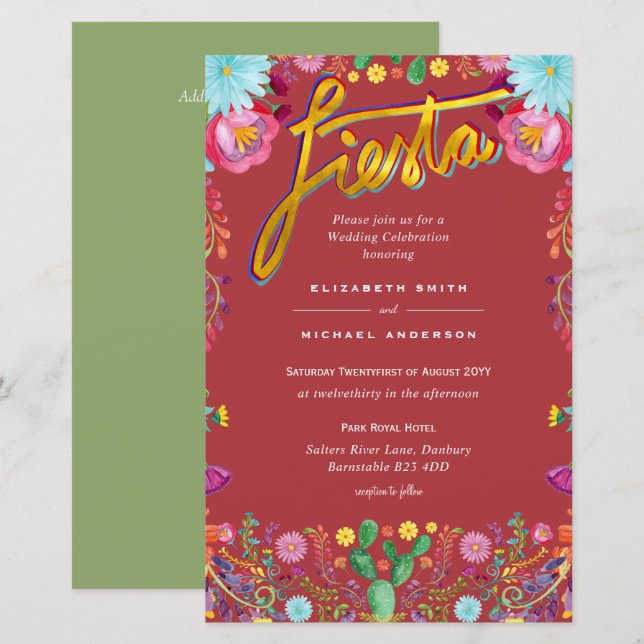 Papier Fleur Folkart Fiesta Faire-part de mariage Boda (Devant / Derrière)