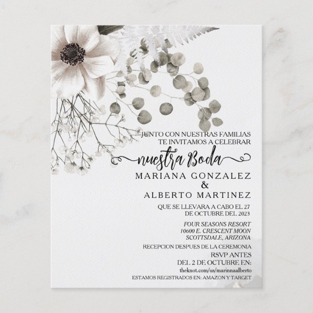 Papier Fleur Mariage espagnole Nuestra Boda RSVP Budget (Devant)
