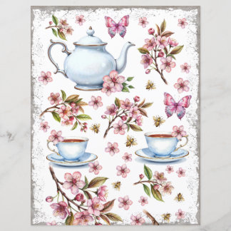 Papier Fleur rose cerise, champ avec thé