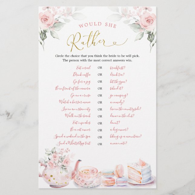 Papier Fleur rose Fête De Thé Nuptiale Voudrait-Elle Plai (Devant)