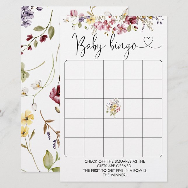 Papier Fleur sauvage Baby in Bloom Baby shower Bingo Jeu (Devant / Derrière)